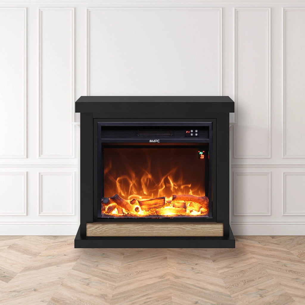 Camino Elettrico da Pavimento 75x67,8x24,5 cm Effetto Fiamma 1500W Sined Sorano Nero