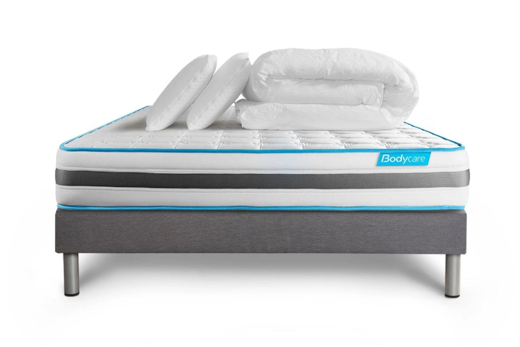 Pacchetto letto completo - Materasso 160x200cm + Box spring con doghe (kit) + 2 cuscini + Piumino - BodyFlex