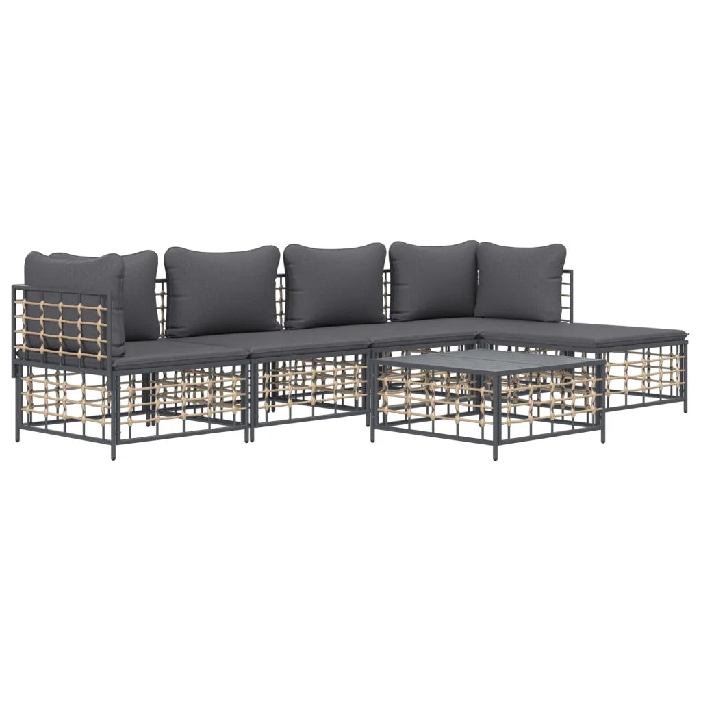 Set Divani da Giardino 6 pz | Set Salotto da Giardino con Cuscini Antracite in Polyrattan