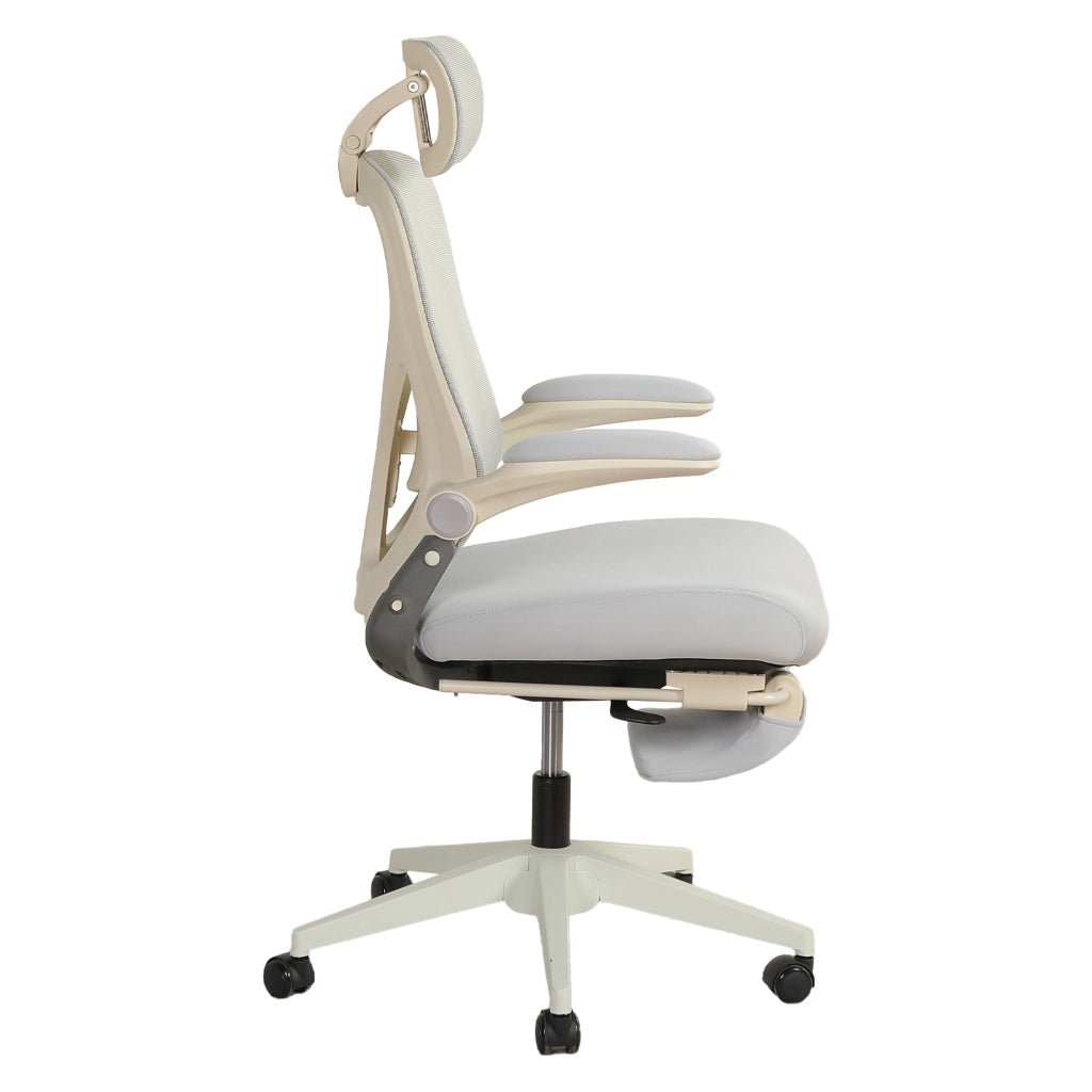 Sedia da ufficio ergonomica pieghevole con supporto lombare, poggiatesta 3D e funzione di inclinazione in schiuma grigio