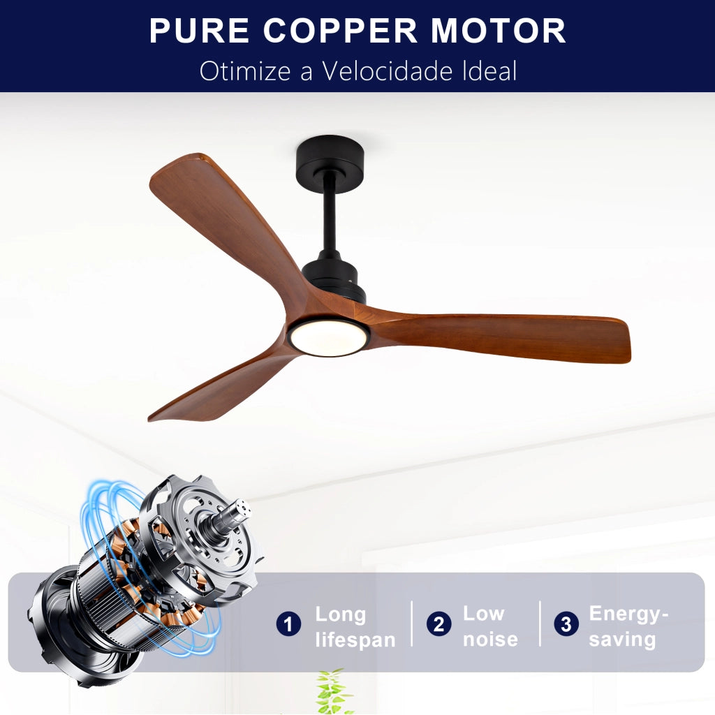 Nuovo ventilatore da soffitto 52 pollici con luce, 3 pale legno massello, 6 velocit¨¤, 3CCT dimmerabile, telecomando, design moderno