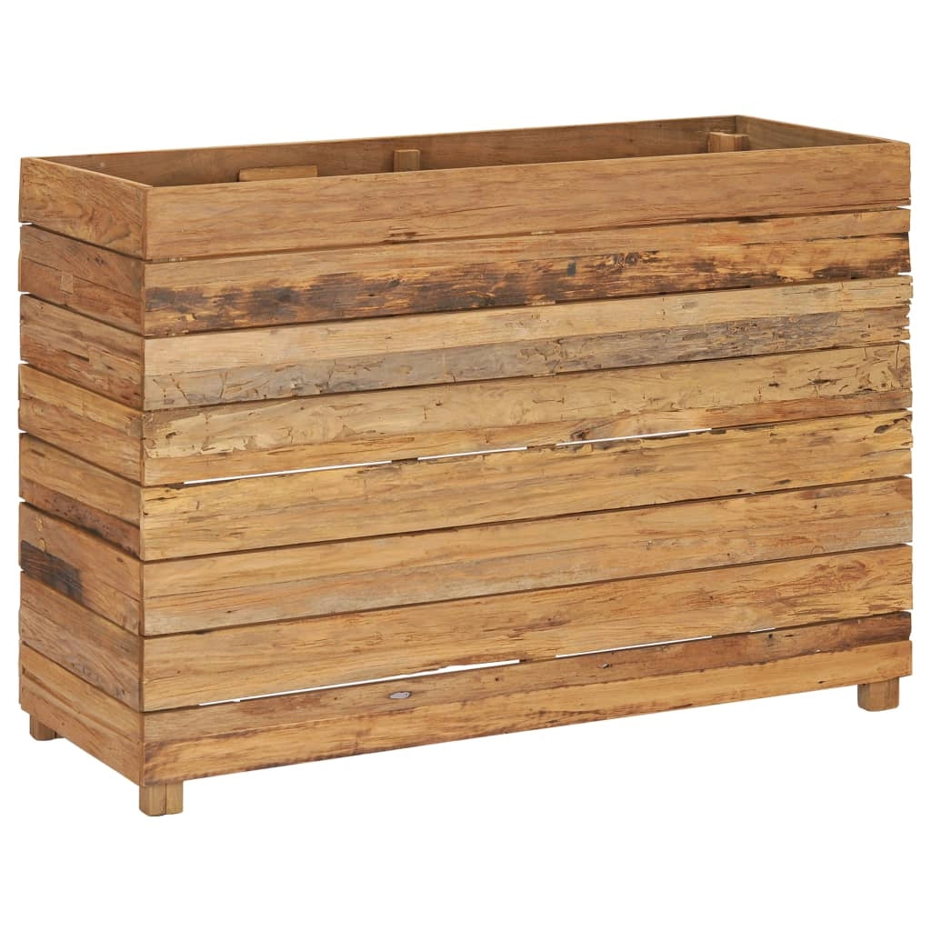 Aiuola rialzata per piante e fiori 100 x 40 x 72 cm legno di teak riciclato e acciaio 02_0000897