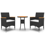 Set da Pranzo per Giardino 3 pz | Set Salotto da Giardino in Polyrattan Nero