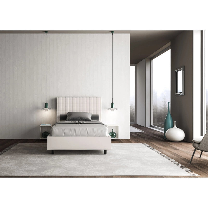 Letto imbottito Piazza e mezzo 110x190 cm Sunny - Bianco,Similpelle,Contenitore