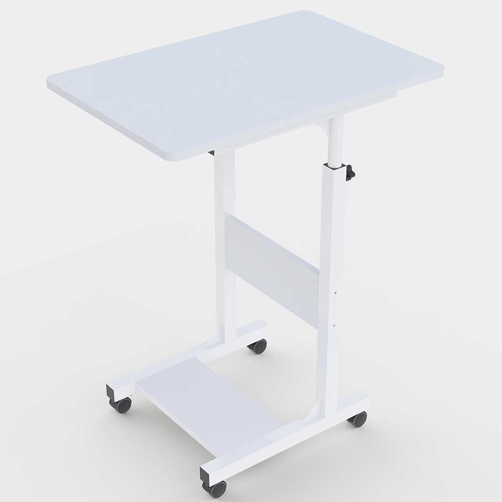 Tavolino Porta PC Computer da Letto Divano Regolabile con Ruote Bianco