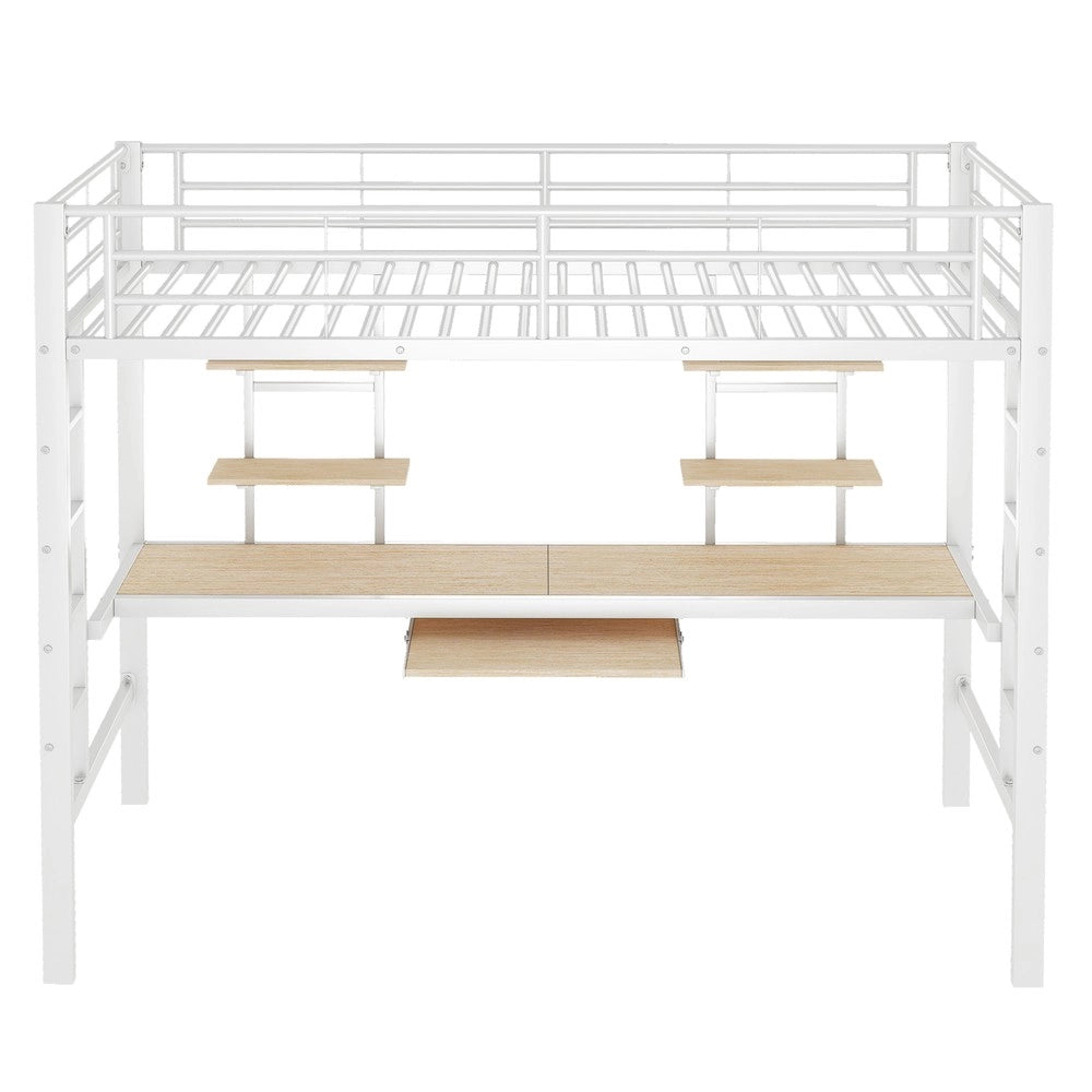 Letto a Soppalco con Scrivania e Libreria ¨C Xylo ¨C Metallo Bianco 90x200