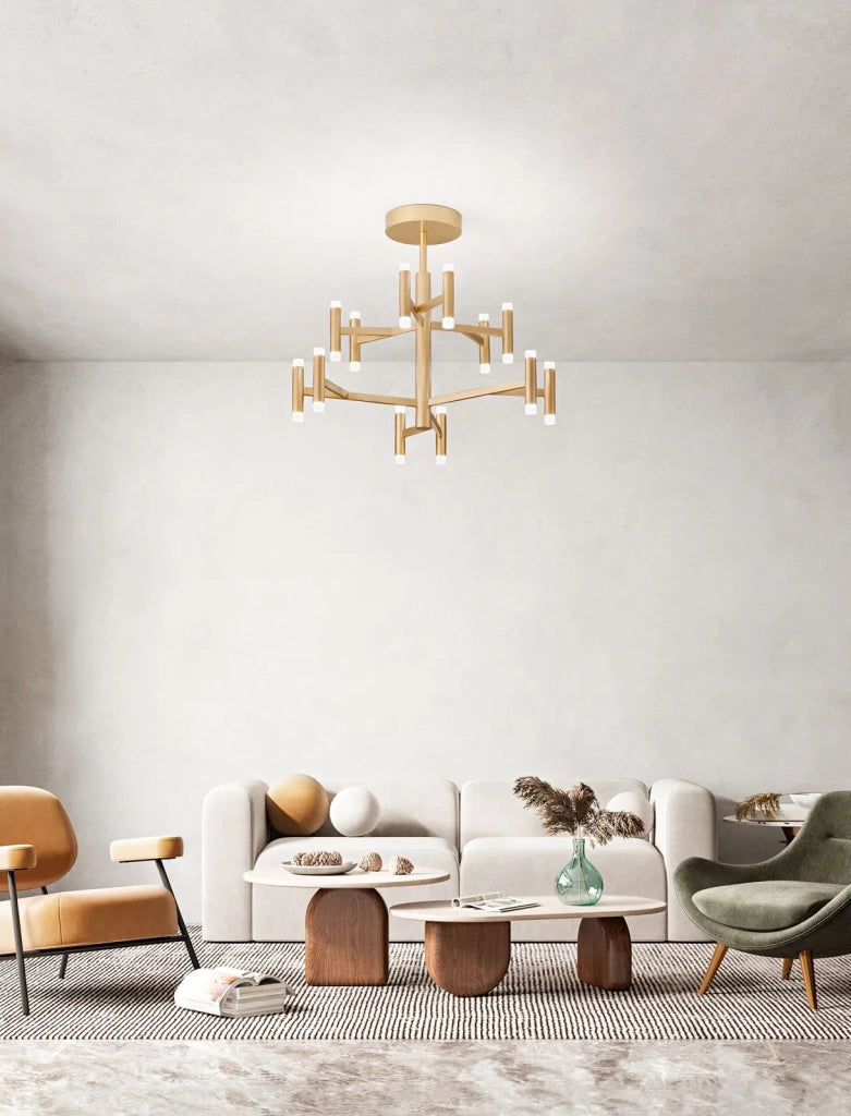 Plafoniera in metallo e alluminio  oro Candles LED 68W 3000K CRI?80 220-240V 50/60Hz 4690Lm biemissione dimmerabile