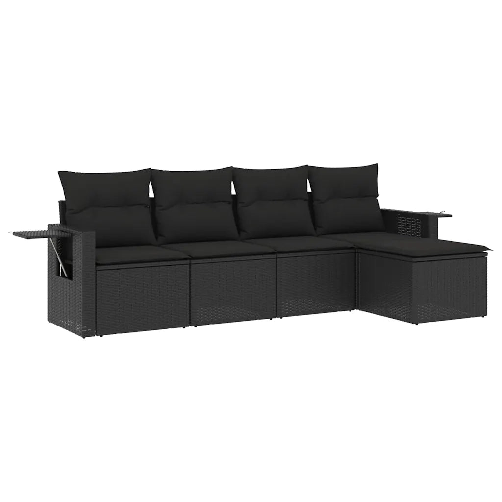 Set Divani da Giardino 5 pz | Set Salotto da Giardino con Cuscini in Polyrattan Nero