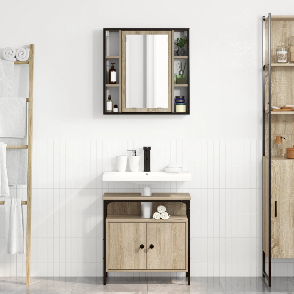 Set Armadietti Bagno 2 Pezzi Rovere Legno Ingegnerizzato