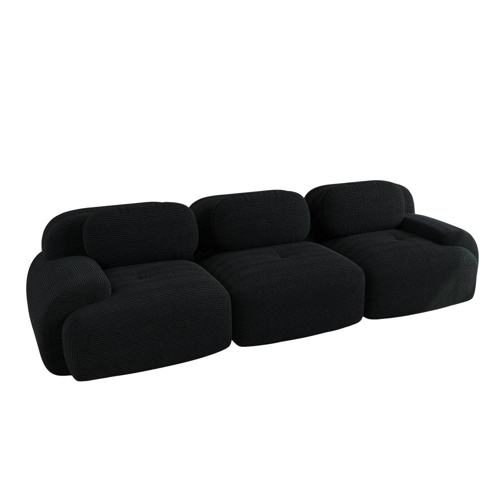 Divano 3 Posti in Tessuto a Coste ¨C MINIMAL ¨C Nero, Modulare, Braccioli Ergonomici