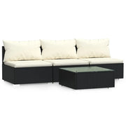 Set Divani da Giardino 4 pz | Set Salotto da Giardino con Cuscini in Polyrattan Nero