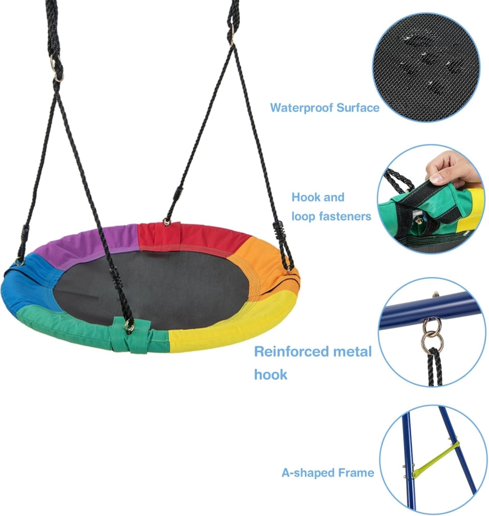 Set di Altalene da Giardino per Bambini 3-10 Anni, Seggiolino Altalena Bambini 4 in 1 con 2 Altalene, Scivolo e Canestro da Basket, Scivolo e Altalena per Uso Esterno e Interno