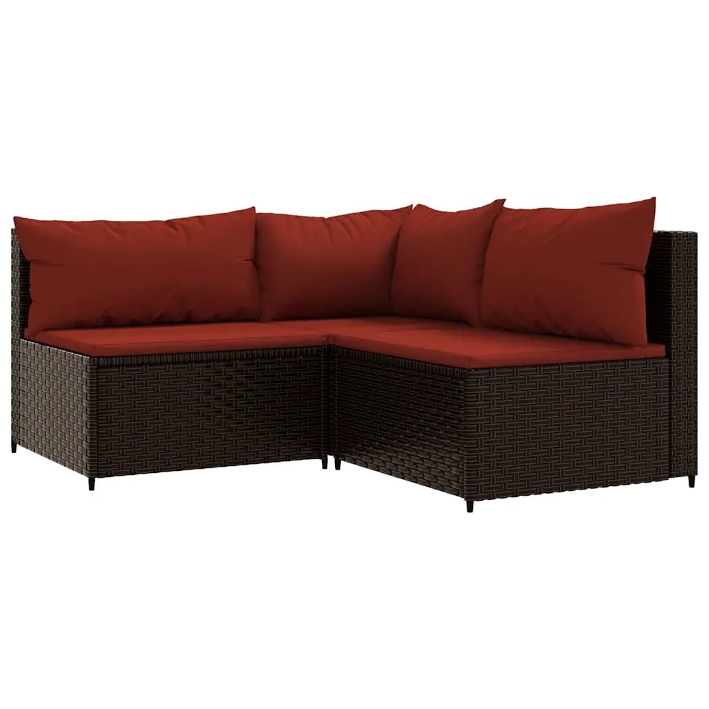 Set Mobili da Giardino 3 pz con Cuscini in Polyrattan Marrone CFW3637083