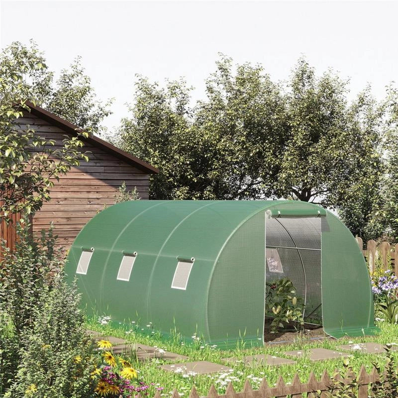 SERRA A TUNNEL DA ESTERNO CON COPERTURA IN PE PORTA CON CERNIERA E 6 FINESTRE VERDE