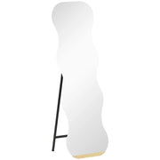 Specchio a figura intera senza cornice, base in legno, posizionabile in modo flessibile, forma ondulata, nero