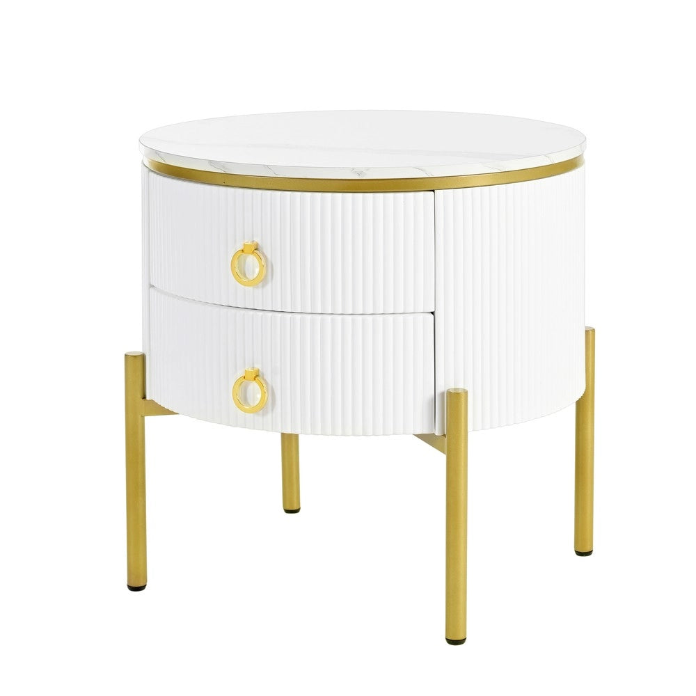 Tavolino da Caff¨¨ con Cassetti Effetto Marmo ¨C MINIMAL ¨C Gambe Dorate, Regolabile