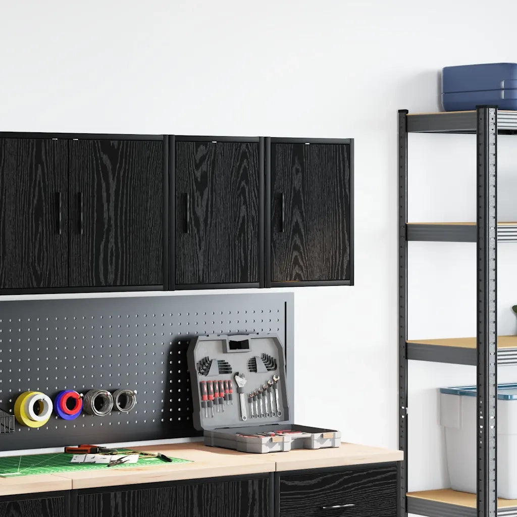 Pensili per Garage 2 pz Neri in Legno Multistrato
