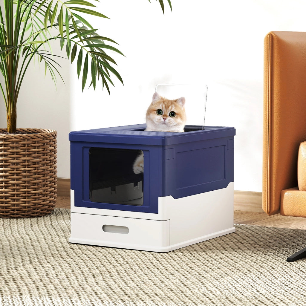 Lettiera per gatti pieghevole completamente chiusa  -Toilette per gatti vaschetta cassetto per gatti piccoli medi sotto 10 kg Blu