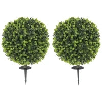 Set 2 Piante Artificiali di Bosso da 40 cm con Picchetto Integrato per Interno ed Esterno, Verde