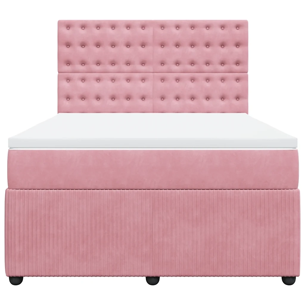 Giroletto a Molle con Materasso Rosa 140x200 cm in Velluto 3294675