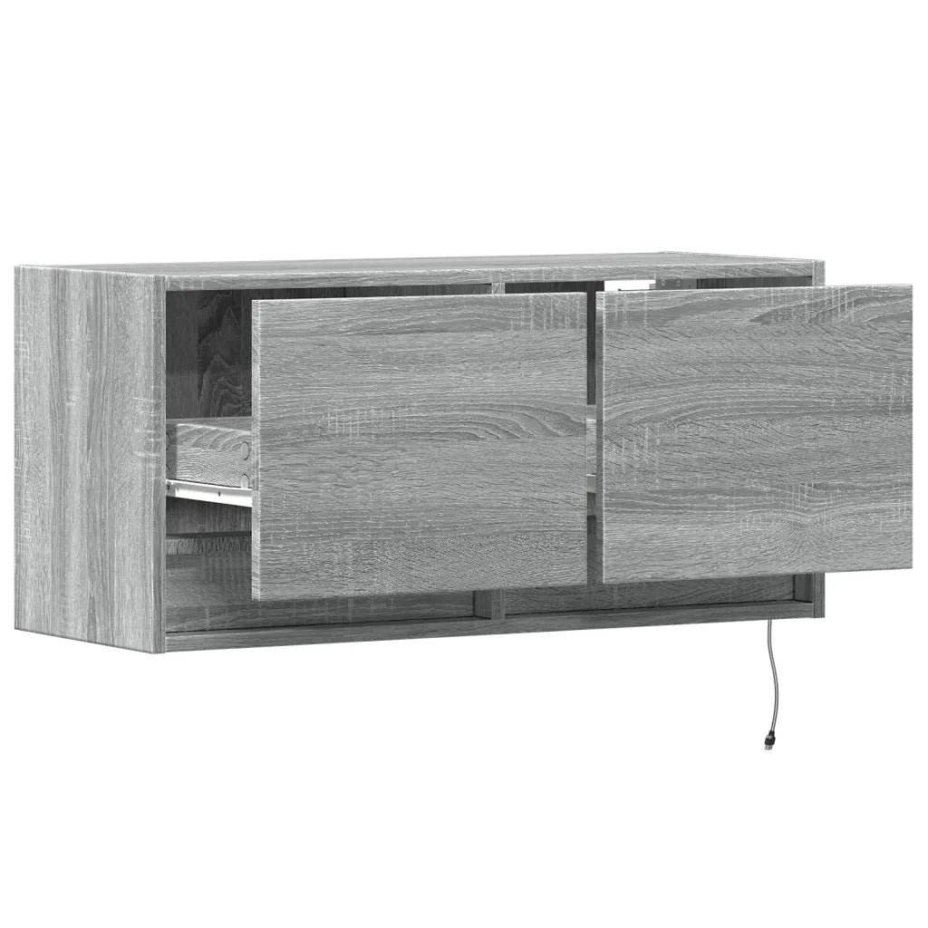 Mobile TV a Parete con Luci LED Grigio Sonoma 80x31x35 cm 852360