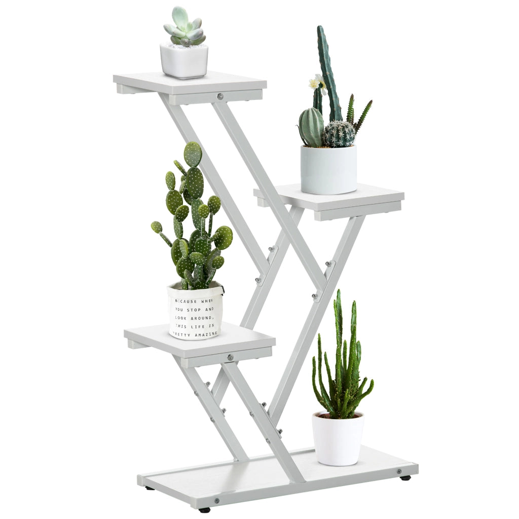 Easycomfort Scaletta Portavasi a 4 Livelli per Interni ed Esterni in MDF e Acciaio, 50.5x24x81 cm, Bianco