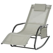 Poltrona a Dondolo da Giardino con Poggiatesta e Tasca Laterale, 150x62x88 cm, Nero e Grigio