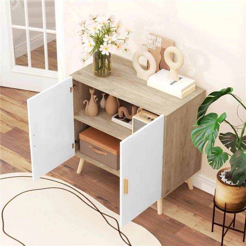 MOBILE MULTIUSO CON RIPIANO REGOLABILE SU 3 LIVELLI E BASE RIALZATA IN LEGNO 76X41.2X74 CM BIANCO E ROVERE