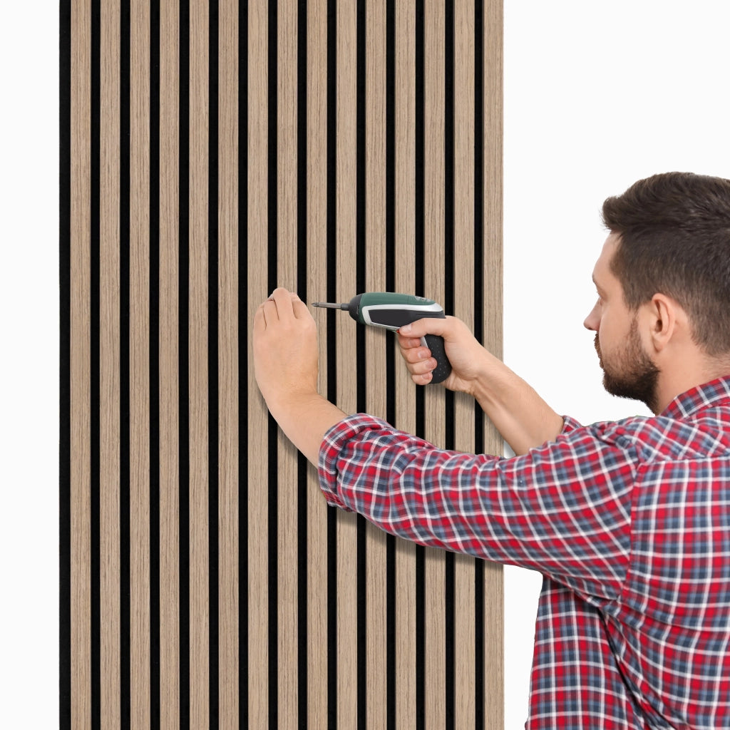 Tre Pannelli Fonoassorbenti con Doghe Noce Chiaro 3D in Legno 2400 x 600mm