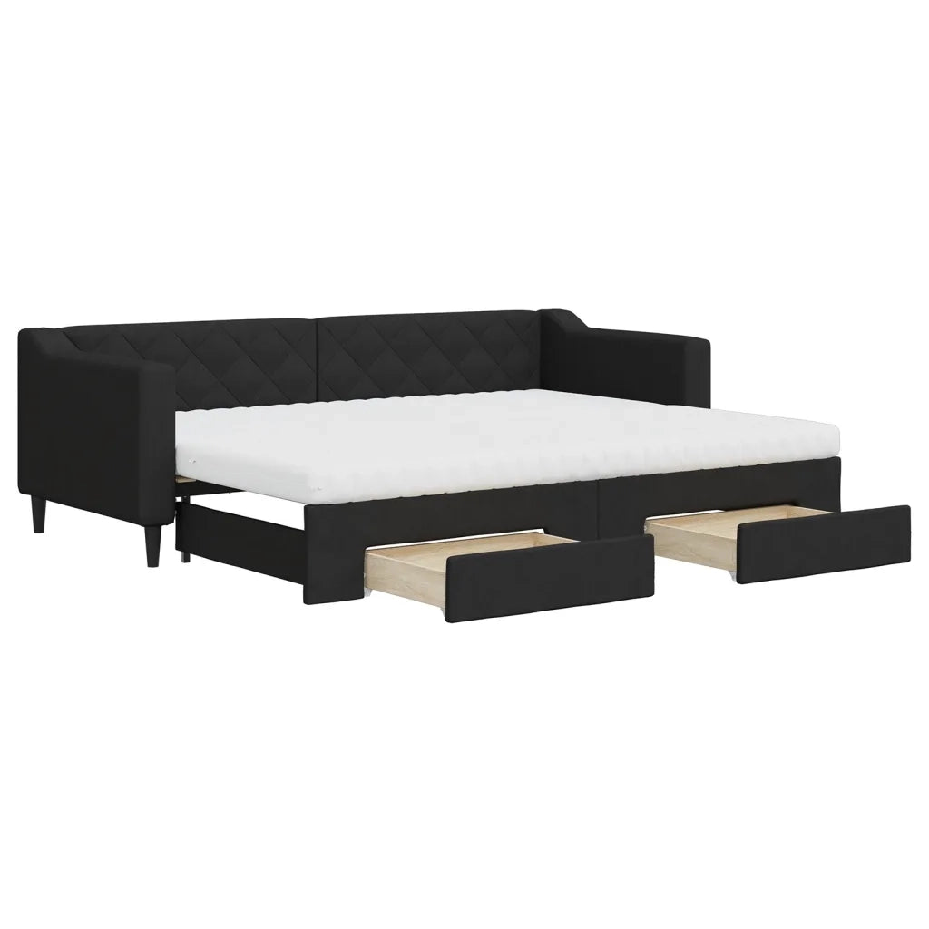 Divano Letto Estraibile con Cassetti Nero 80x200 cm in Tessuto 3197477