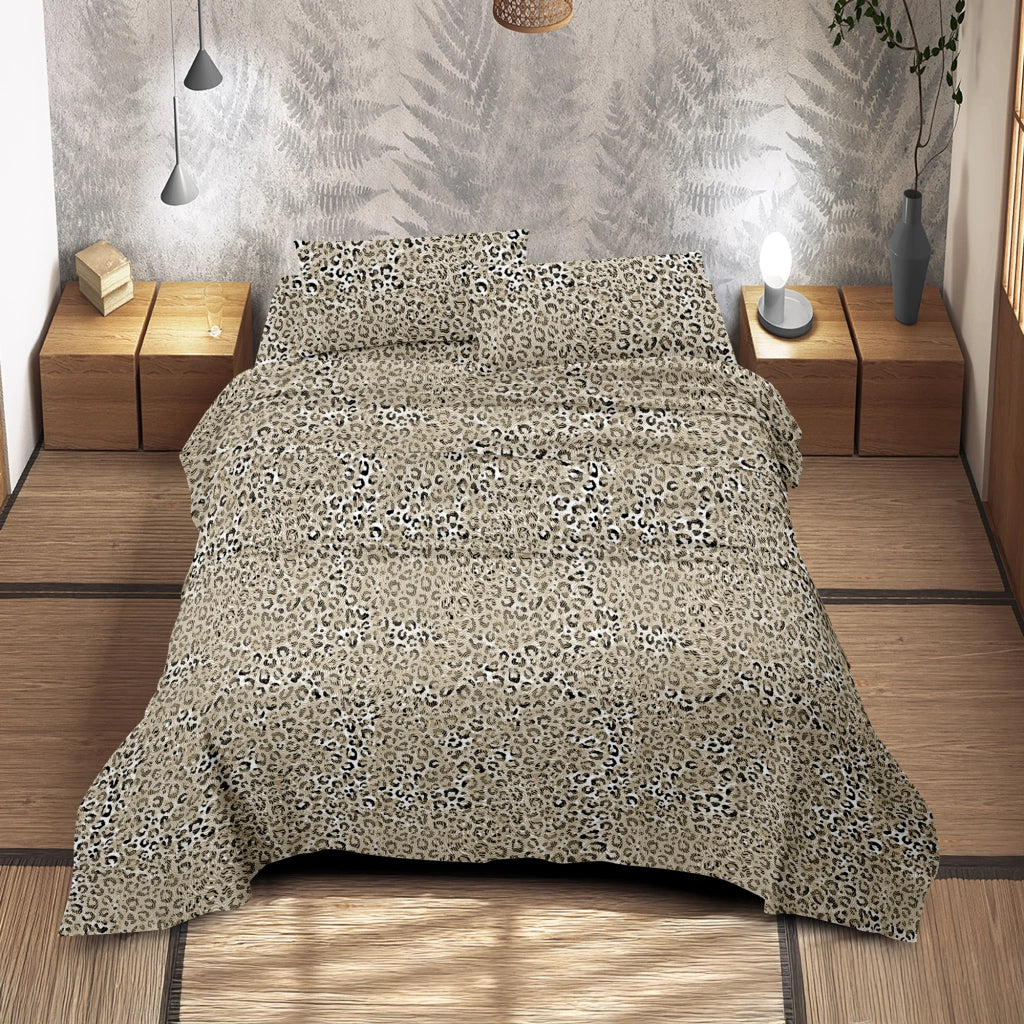 Completo Letto Matrimoniale No Stiro Set Lenzuola In Morbida Microfibra Anallergica Lenzuolo Sotto Con Angoli Elastici Fino 30 Cm, Lenzuolo Teso Sopra 2 Federe Prodotto Italiano  Animalier