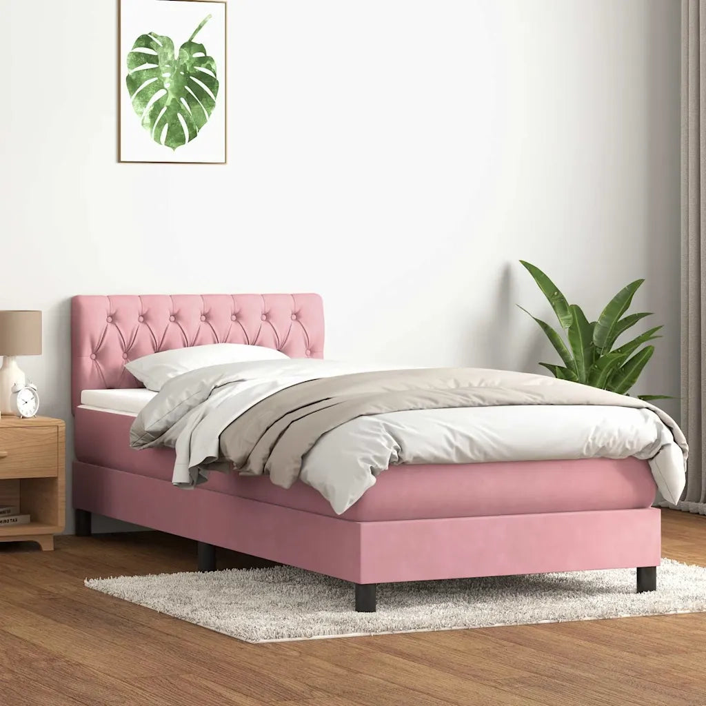 Letto a Molle con Materasso e LED Rosa 90x210 cm Velluto 3317156