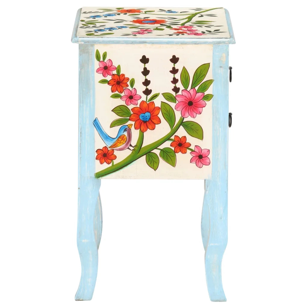 Comodino Dipinto a Mano 40x30x50 cm in Legno Massello di Mango 323541