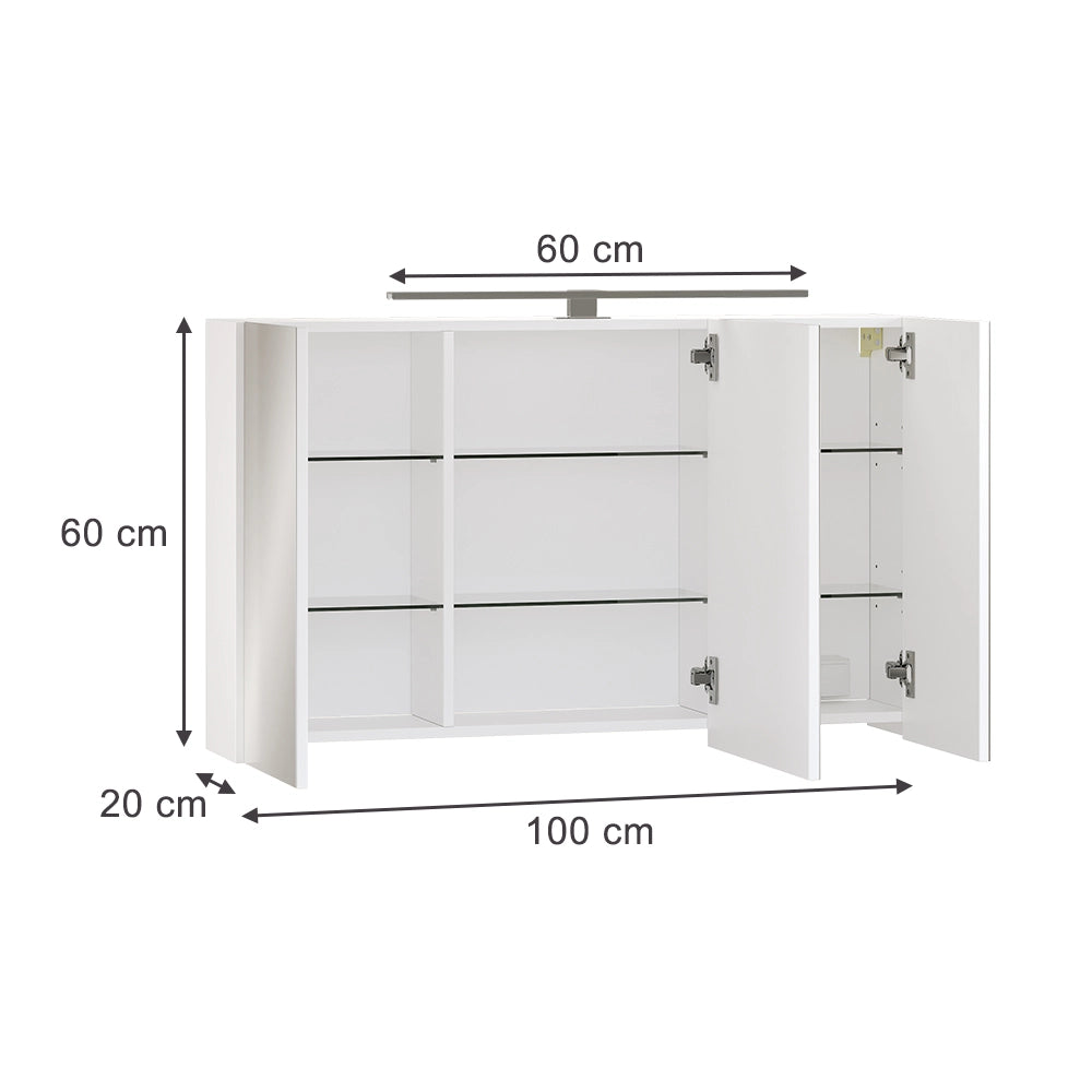 Vicco Mobile a specchio per il bagno Bianco 100 x 60 cm con 3 porte e illuminazione a LED