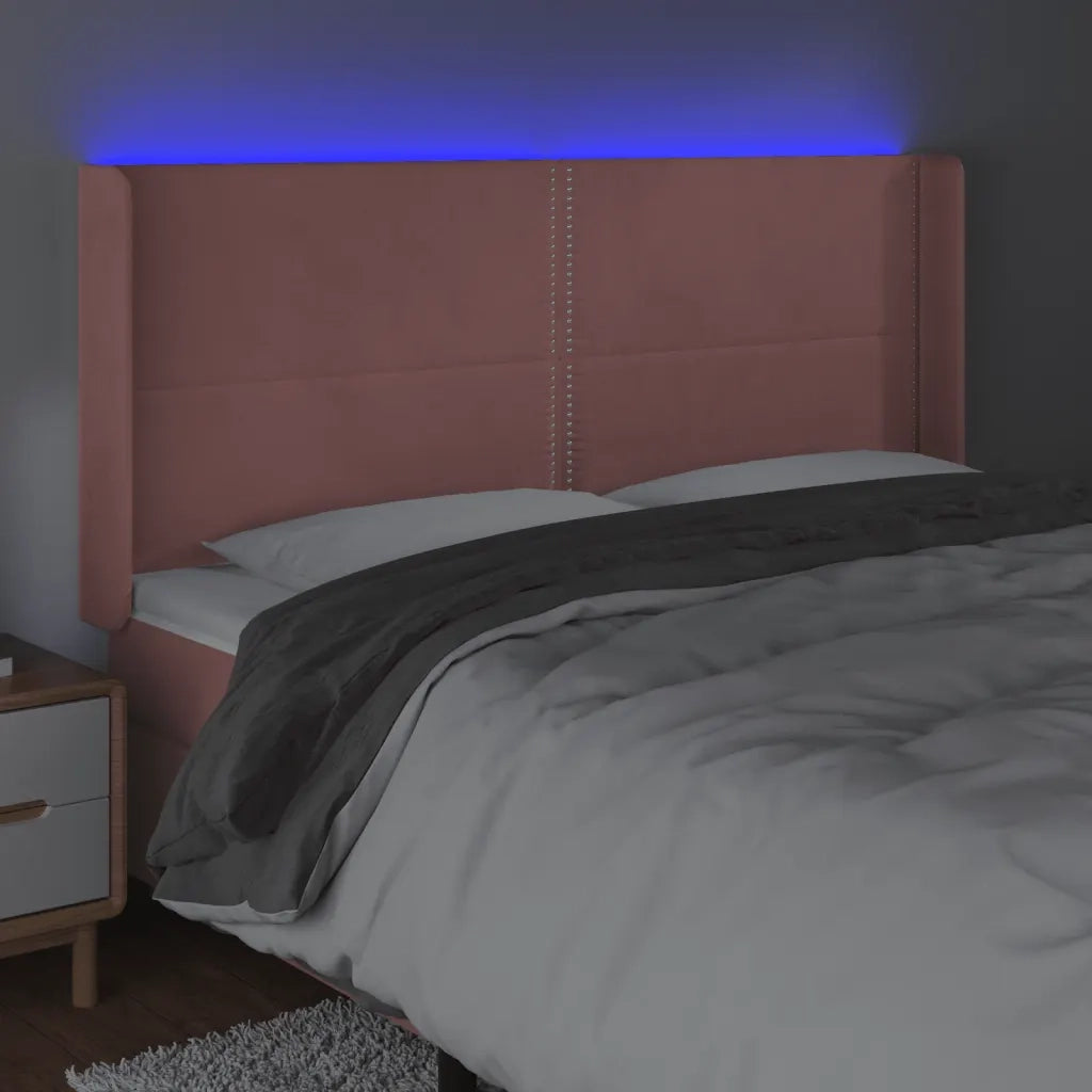 Testiera a LED rosa 203x16x118/128 cm in Velluto 3123979