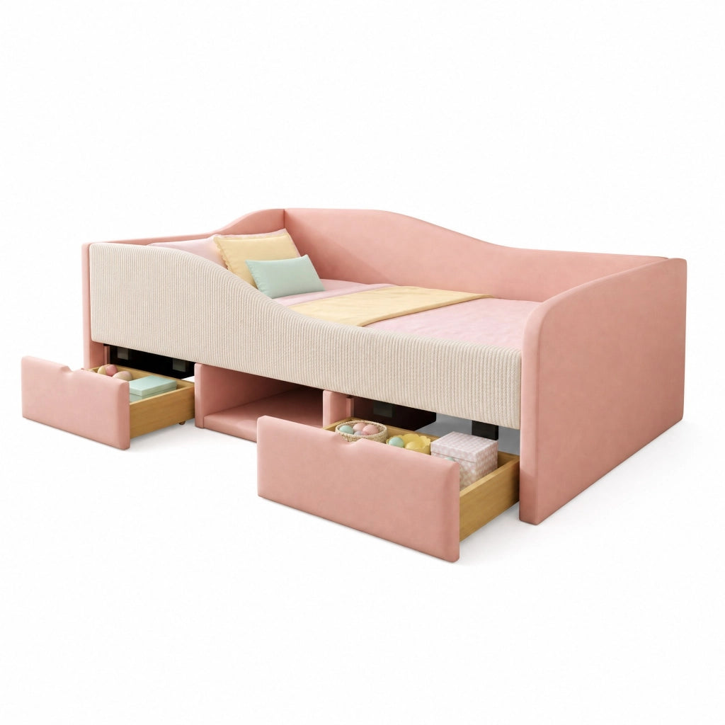 Letto imbottito multifunzione 90x190 cm con contenitore e sponde di sicurezza