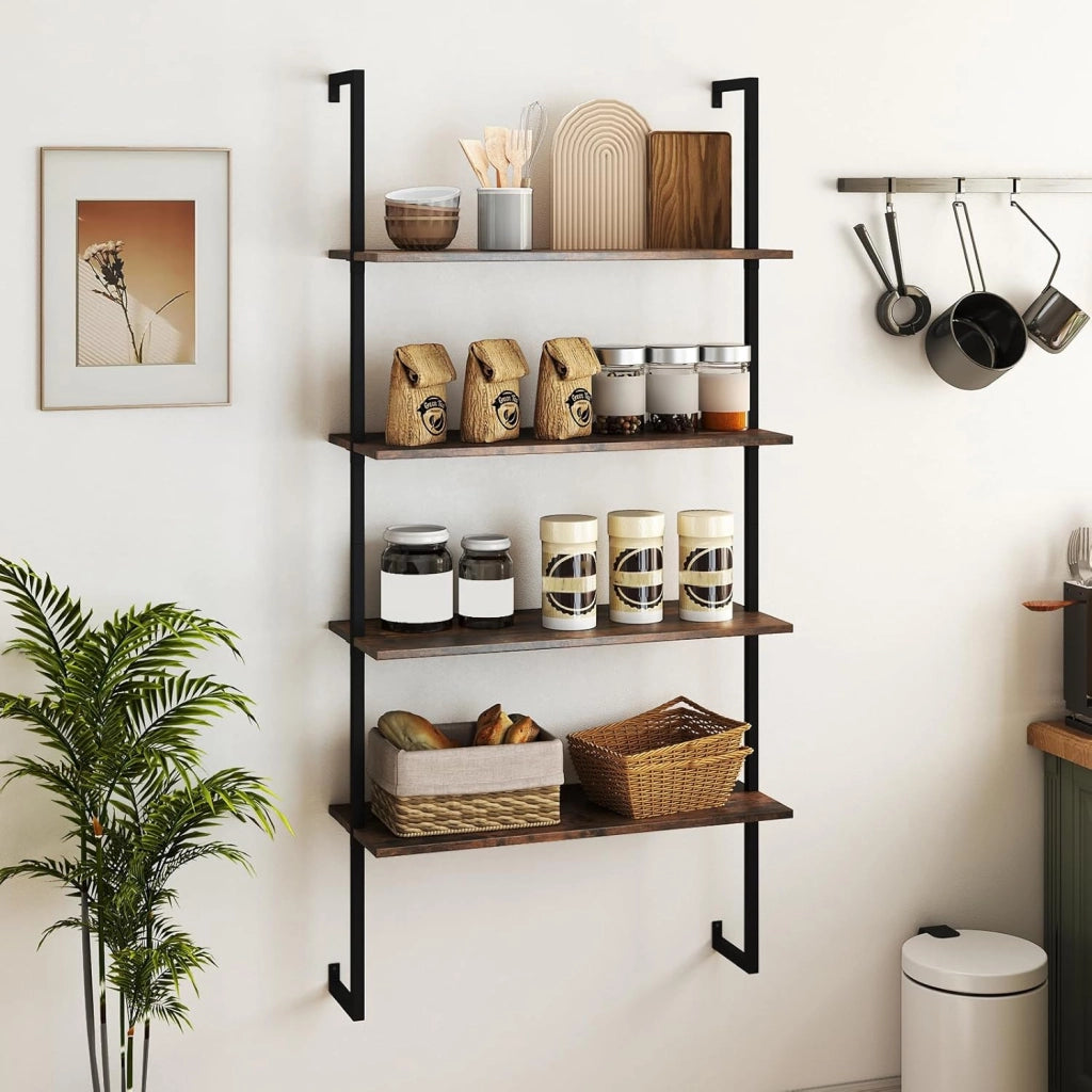 Mensola da parete a 4 ripiani, scaffalatura aperta con telaio in metallo, mensola sospesa industriale, salvaspazio per soggiorno, cucina, camera da letto e ufficio, 76 x 30 x 163 cm