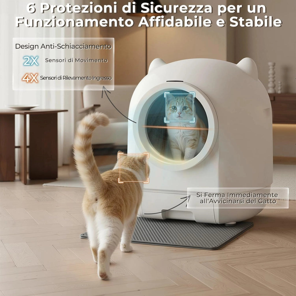 Lettiera Gatto Autopulente, Lettiera Autopulente Per Gatti XXL 90L, Doppio Sistema Anti-Odori E Protezioni Sicurezza Multiple, Controllo A Distanza Via APP, Ideale Per Famiglie Con Più Gatti