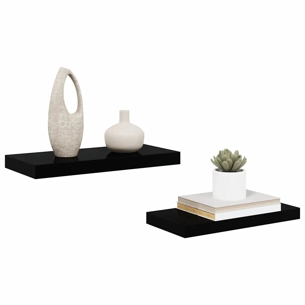Scaffali a Parete 2 pz Nero Lucido 50x23x3,8 cm in MDF 323767