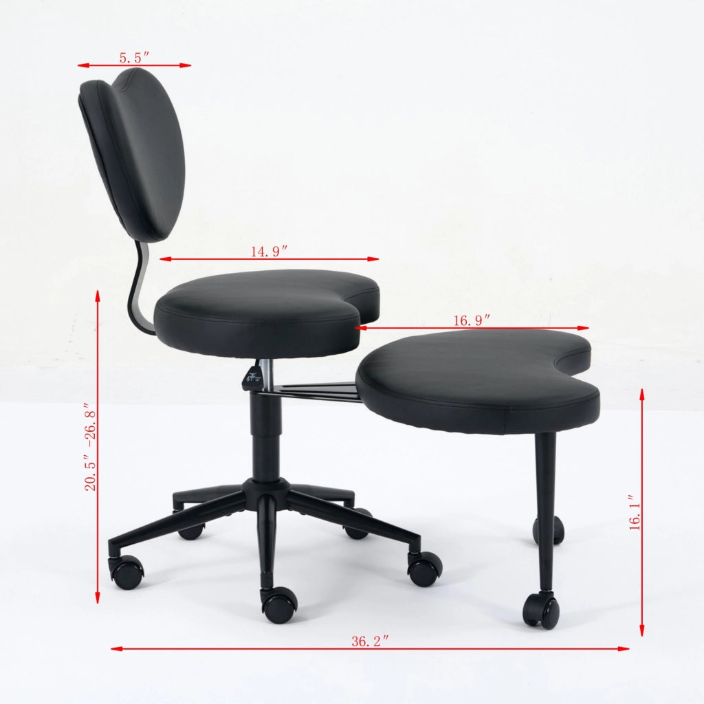 Sedia da ufficio ergonomica con seduta flessibile, poggiapiedi girevole e supporto lombare in pelle PU nera