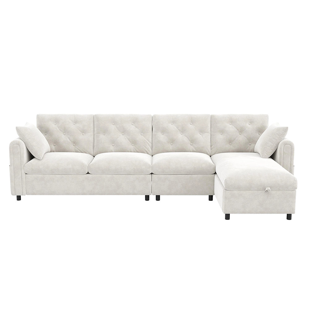 Divano moderno in velluto - Xylo - Angolare con ripostiglio, beige (281cm)