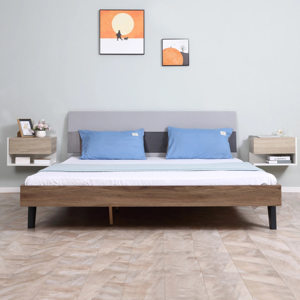 Set 2 Comodini Sospesi a Parete con Cassetto e Mensola Bianco e Rovere