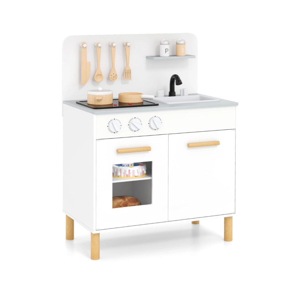 Set da cucina per bambini in legno con luci e accessori da cucina-Gioco educativo con spazio di archiviazione-Regalo per Bambini Bianco