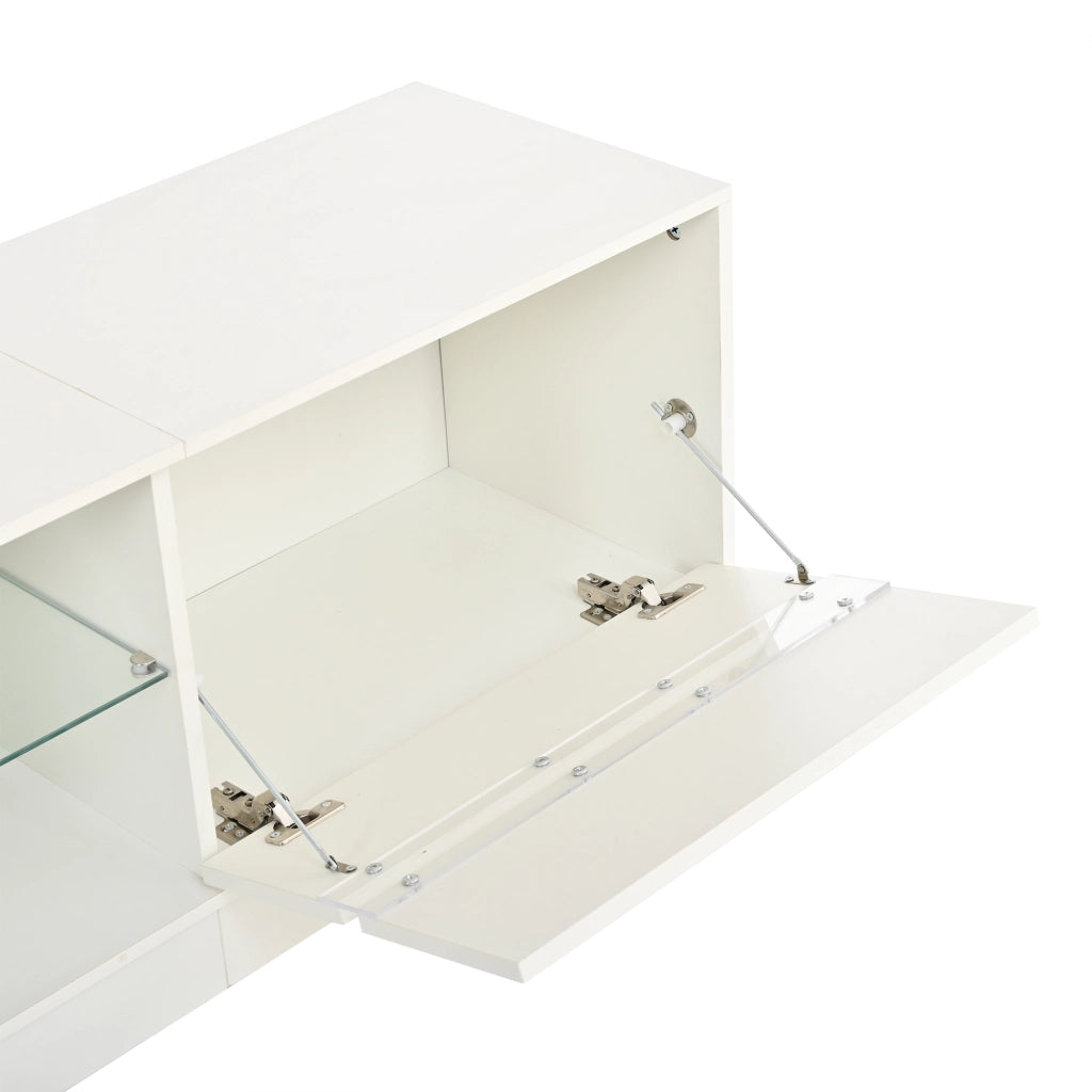 Mobile porta TV con LED e 2 ante 4 vani e ripiano in vetro regolabile per soggiorno bianco 160 × 35 × 44,5 cm