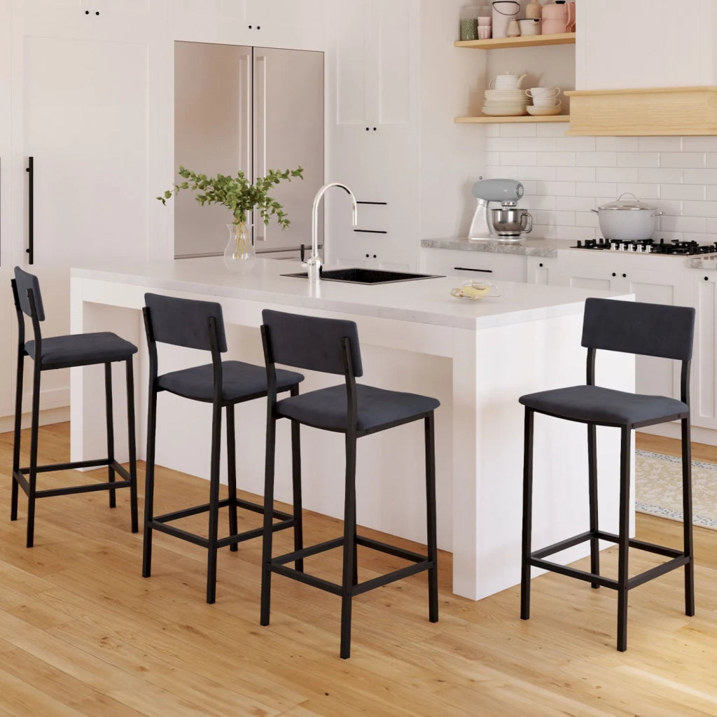 IDMarket - Set di 4 sgabelli da bar AUBIN con schienale, sedia da cucina in velluto grigio antracite
