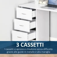 Scrivania Porta PC con 3 Cassetti e 3 Ripiani, Scrivania per Camera e Ufficio in Legno 120x49x72cm Bianco