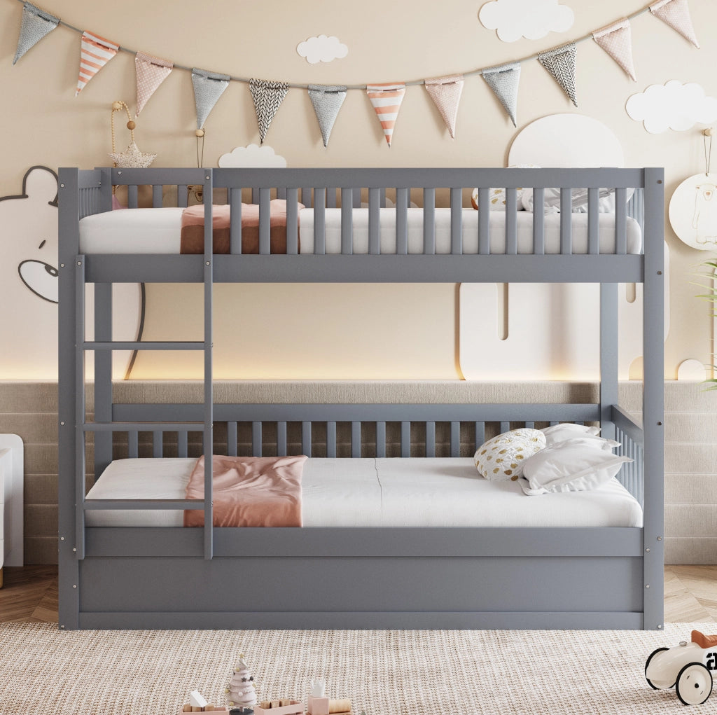 Letto a castello 90x200 cm con contenitore idraulico in legno grigio