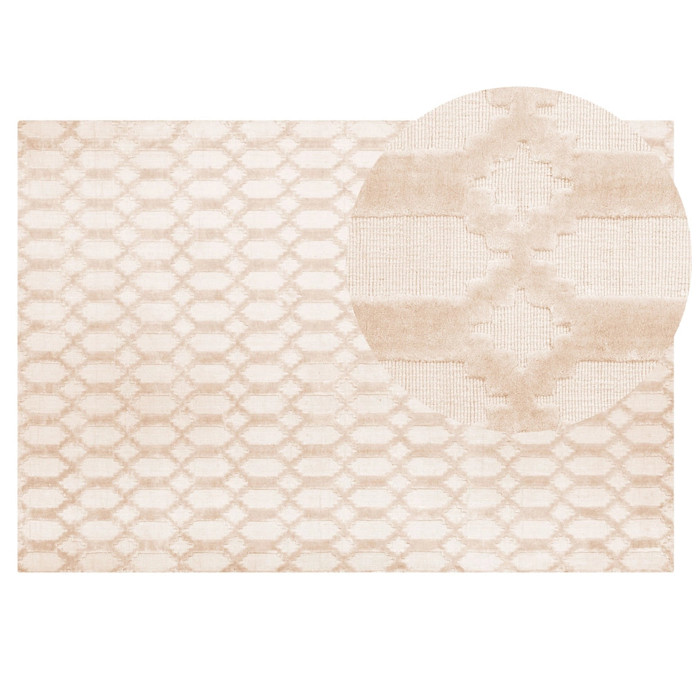 Tappeto Beige Viscosa 140 x 200 cm Motivo Geometrico Tessuto a Mano Flatweave