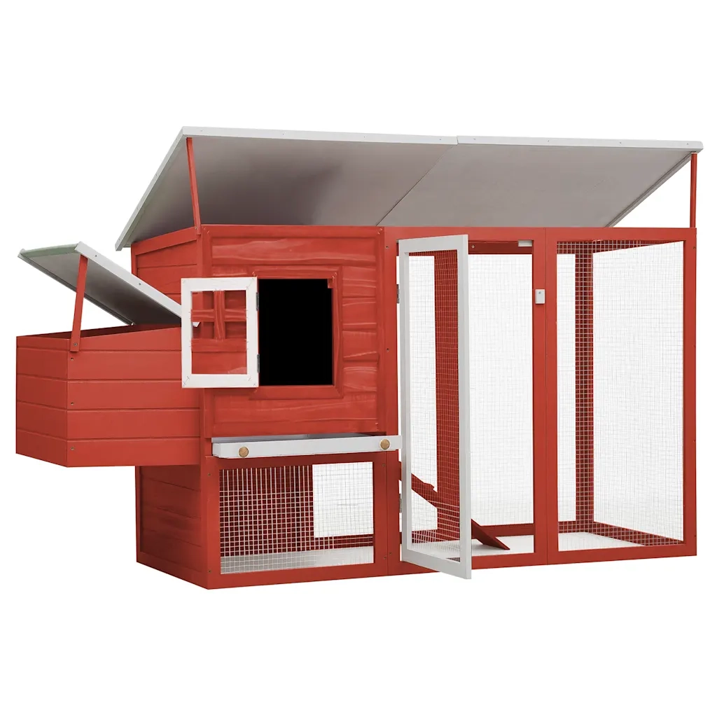 Pollaio all'Aperto con 1 Casetta di Cova in Legno Rosso cod mxl 52811