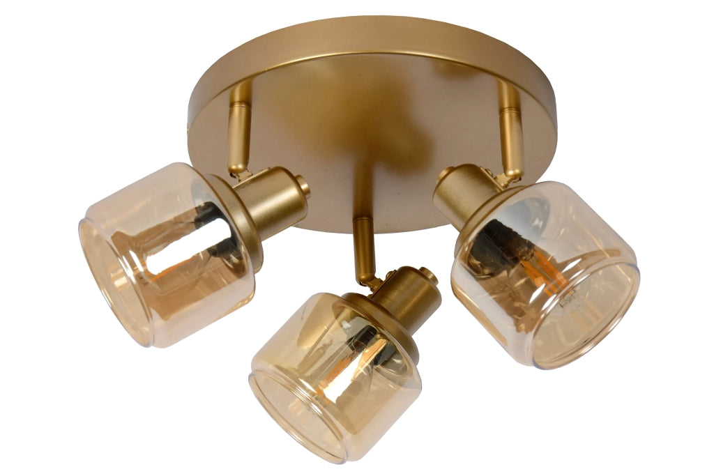 Plafoniera tonda 3 faretti vetro oro Lucide Bjorn E14